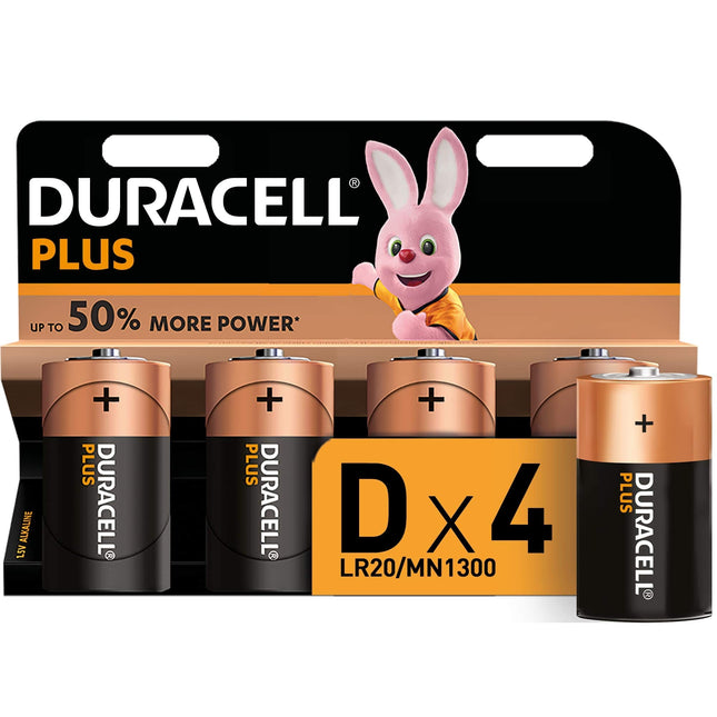 Duracell Plus D Mono leelispatareid LR20, 4 tk pakendis