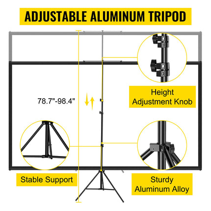VEVOR 16:9 Projector Screen Tripod 4K HD Roll-up Screen 160 Degree Viewing Angle Projection Screen 244x137cm Presentation Wall 279.4cm Diagonal Tripod Screen for Home Theater Meeting Room Weddings
