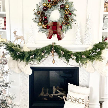 Christmas wreath door wreath for Christmas - red and white Advent wreath with Christmas balls, berries, pine cones and bow, decorative wreath Christmas decoration table wreath, Ø 60CM