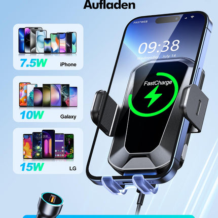 EOIWUY autotelefoni hoidik induktiivse laadimise funktsiooniga, [automaatne joondamine] 15W kiire induktiivne laadimisjaam autole, pöörlev iminapaga traadita laadija autole, mis ühildub iPhone'i/Galaxyga