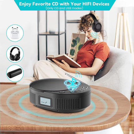 NEW 2025 CD Player Portable, Monodeal CD Player Bluetooth &amp; Radio FM 2 in 1, Rechargeable Portable CD Player with Speaker, Discman CD Player, Support AUX/USB-Black