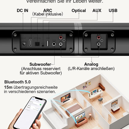 ULTIMEA 2.2 teleritele mõeldud heliriba, jagatav 2-ühes teleritele mõeldud heliriba, mitme ekvalaiseri režiimiga teleri kõlar, mida saab rakenduse kaudu reguleerida, Bluetooth 5.3, ARC/optiline/Aux, Apollo S40 Pro, 2025. aasta versioon