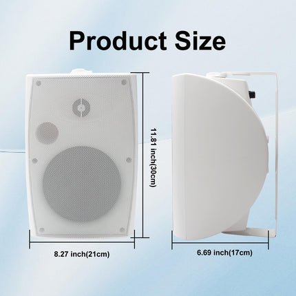 Herdio 16.5 cm 800 W outdoor speaker, waterproof, wall-mounted sound system with multifunctional amplifier, powerful bass and stereo sound, for patio, porch,