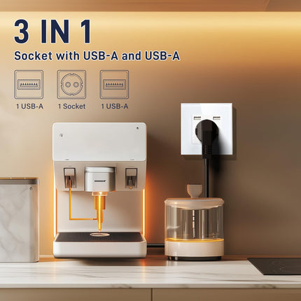 BSEED USB socket white Schuko socket with USB port (Max. 2.1A) flush-mounted socket glass protective contact socket charger for mobile phones, laptops etc.