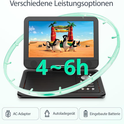 YOTON 12,5-tolline kaasaskantav DVD-mängija 10,5-tollise HD pöörleva ekraaniga, ideaalne autokasutuseks, sisaldab autolaadijat, mälu taasesituse funktsiooni ja 4–6 tundi aku tööiga [Blu-ray tugi puudub]
