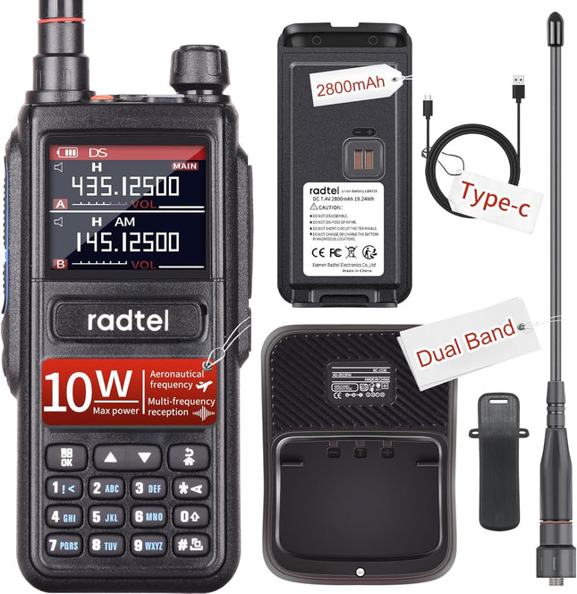 Radtel RT-470 10-vatine kolme sagedusribaga raadiosaatja, 256 kanalit, õhusagedusalaga raadiosaatja, õhusagedusala vastuvõtuga, NOAA FM-raadio vastuvõtt