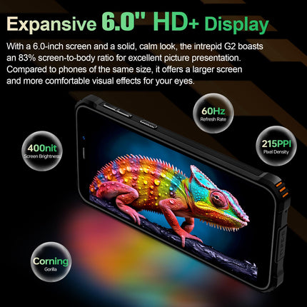 OUKITEL G2 (2025) Android 14-16GB+64GB/1TB välistingimustes kasutatav nutitelefon ilma lepinguta, 6300mAh ehitusplatsi mobiiltelefon, 6.0" HD+ ekraaniga nutitelefon, 13MP kaamera, 4G kahe SIM-kaardi pesa/IP68/IP69K/OTG/FACE ID