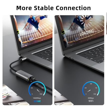 WALNEW USB-C to Ethernet Adapter, Gigabit Cat Cable to Type-C Converter, USBC Thunderbolt 3 LAN Network Adapter for Mac, MacBook, iPad Pro/Air, Dell XPS, Surface, Chromebook, Laptop, Galaxy S23,