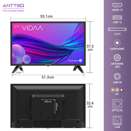 Antteq AV42F3 42-tolline (106 cm) nutiteler Netflixi, Prime Video, Rakuten TV, DAZNi, YouTube'i jne tugi, WiFi, kolmekordne tuuner DVB-T2/S2/C