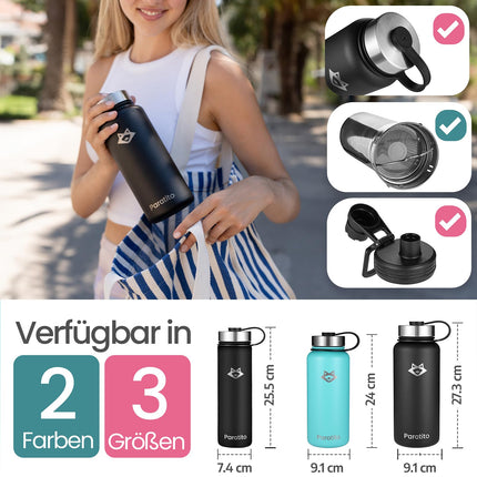 PARATITO® teepudel teesõela ja spordikorgiga 1000ml, lekkekindel, gaseeritud jookidele, nõudepesumasinas pestav - roostevabast terasest termospudel teele, külmpruulitud teele, kaasaskandmiseks (enimmüüdud komplekt sinine)