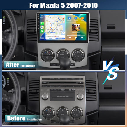 2G+64G CAMECHO Android 13 autoraadio ja navigatsiooniga Mazda 5 2007 2008 2009 2010 koos CarPlay Android Autoga, 9-tolline puutetundlik ekraan 2Din GPS-i, WiFi navigatsiooni, Bluetooth FM/RDS raadio, SWC tahavaatekaamera ja mikrofon