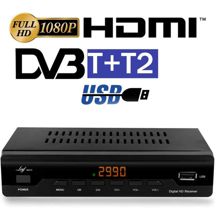 Leyf Echosat 2990 TNT HD Decoder – high-quality decoder – receiver – DVB-T/T2 – digital HD decoder – Full HD 1080p – DVB-T/T2 – TNT HD for TV (HDTV, HDMI, SCART, USB 2.0) + HDMI cable