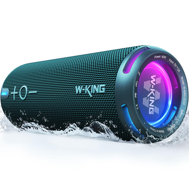 W-KING Bluetooth Speaker Box, IPX7 Music Box Speaker Boxes Bluetooth Outdoor Portable, Customized EQ App/Deep Bass, 360° Sound with V5.3/Lights/DSP/TF/AUX, 40W Party Shower Small Boom Box