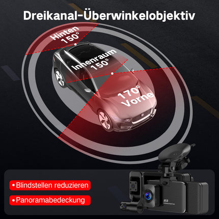 LECTRUS 3-Channel 4K Dash Cam Front and Rear View, 5G WiFi Dash Cam, APP Control, Night Vision, 3" IPS Screen, G-Sensor, 24-Hour Parking Mode, Loop Recording, 64GB SD Card Included