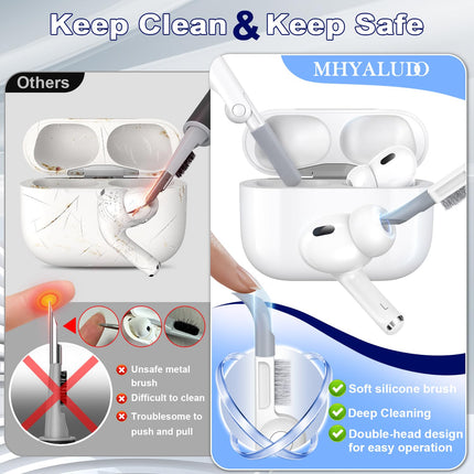 MHYALUDO Airpods Pro 2. põlvkonna ümbris turvalise sulguriga, ühildub Airpods Pro 2./1. põlvkonna ümbristega, läbipaistev TPU-ümbris, sõjaväeklassi, põrutuskindel. Tumesinine