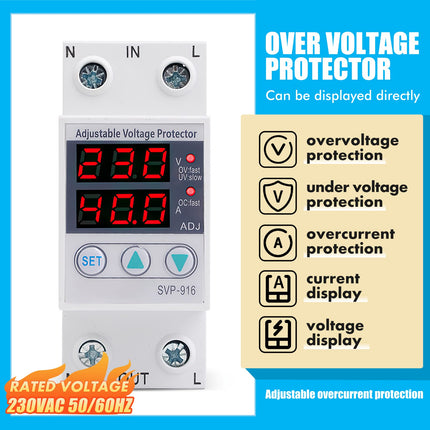 Ailao Surge Protector 63A Adjustable Voltage Protector Intelligent Single Phase Adjustable Overvoltage Undervoltage Current Protector for Household Appliances Home Protection 230V.