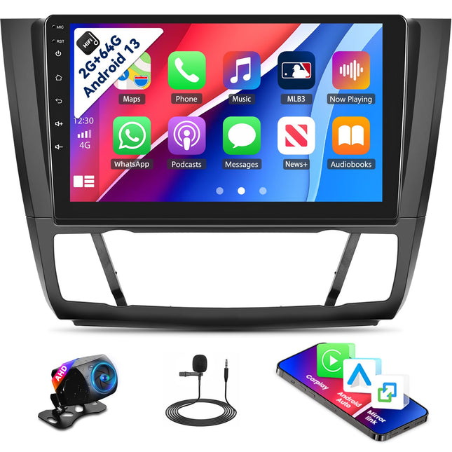 2G+64G Android 13 autoraadio BMW 1. seeria E81 E82 E87 E88 2008-2012 jaoks koos juhtmevaba Carplay, Android Auto, 9-tollise ekraaniga, Mirror Link GPS, Bluetooth HiFi WiFi, FM SWC+tagurduskaamera