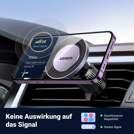 UGREEN autotelefonihoidja magnetilise õhutusavaga MagSafe autokinnitusega 360° pööratav autotelefonihoidja, ühildub iPhone 16/15/14/13/12 Pro Max Mini ja kõigi nutitelefonidega