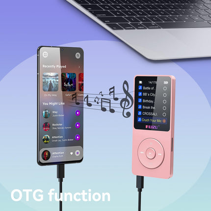 RUIZU 32GB MP3-mängija Bluetooth 5.3-ga, 1,8-tollise ekraaniga kaasaskantav muusikapleier, FM-raadio, hääle salvestamine, e-raamatute esitamine, juhuslik esitus ühe silmusega, 80H digitaalse audio-video taasesitus, kerge, toetab 128GB TF-kaarti