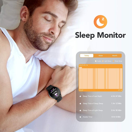 AGPTEK Smartwatch, 1.3-inch Round Watch with Personalized Screen, Music Control, Heart Rate, Pedometer, Calories, etc. IP68 Waterproof Fitness Tracker for iOS and Android, Black