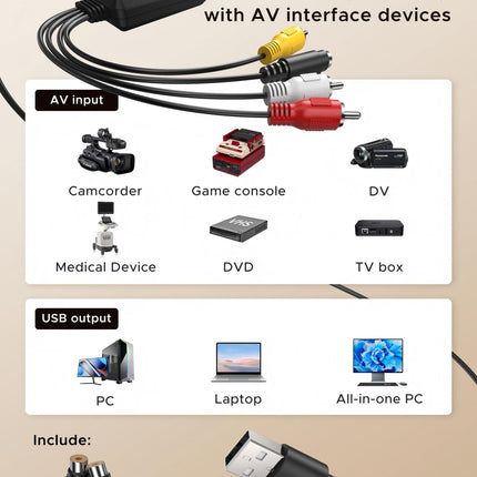 Fulfalic VHS-digitaalmuundur - 1080p USB 2.0 salvestuskaart - teisendab VHS-i, Mini DV-d, Hi8-d, DVD-d ja VCR-i digitaalseks Maci/Windowsi jaoks