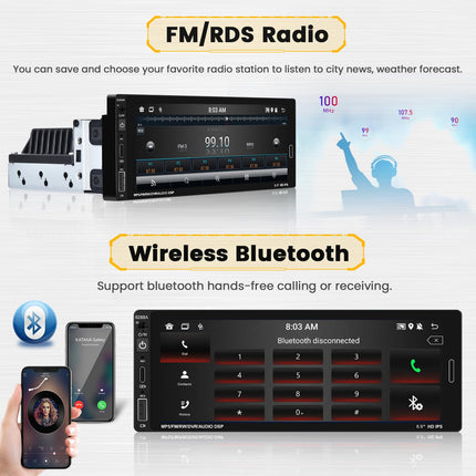 [2+64G] Hikity Android 13 autoraadio 1 DIN juhtmevaba Carplay Android Auto navigatsiooniga GPS 6,9-tolline puutetundlik ekraan Bluetooth Mirror Link FM/RDS EQ WiFi USB Type-C tahavaatekaamera