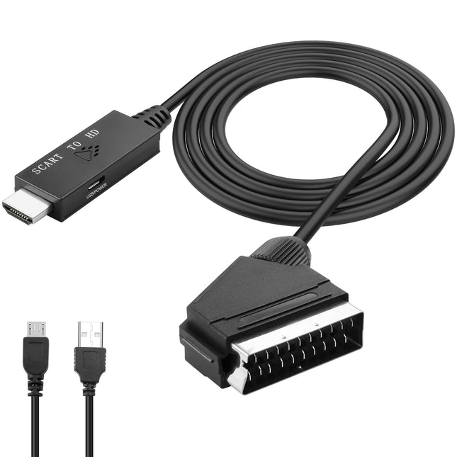 MEIRIYFA Scart to HDMI Converter Cable, Scart to HDMI Cable with HD 720P/1080P Switch, Male Scart In HDMI Out Converter Video Audio Adapter for HDTV Monitor Projector STB VHS Xbox PS3 (95CM)