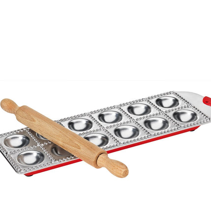 Küchenprofi 0802903012 Ravioli board 12-piece, round, stainless steel, silver, 3.4 x 14 x 38 cm