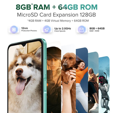 Ulefone Note 14 Pro nutitelefon ilma lepinguta, Android 12 mobiiltelefon 8GB/64GB+128GB(SD) 4500mAh koos 13MP+5MP kaameraga 6,52-tolline HD+ 5Ghz WiFi 3 pesa/Face ID/GPS/FM/suur font 4G kahe SIM-kaardiga roheline