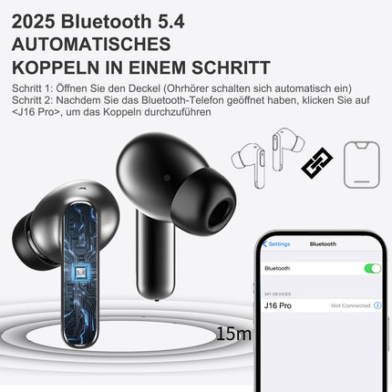 Juhtmevabad Bluetooth 5.4 kõrvaklapid, kõrvasisesed kõrvaklapid 6 ENC mürasummutava mikrofoniga, digitaalne LED-ekraan, 2025. aasta uued kõrvaklapid HIFI stereo, veekindlad, 30 tundi mänguaega, USB-C, kõrvaklapid tööks
