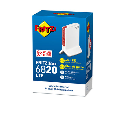 FRITZ!Box 6820 LTE (LTE (4G) ja UMTS (3G), WLAN N kuni 450 Mbps, 1 x gigabiti LAN, sobib Saksamaale)