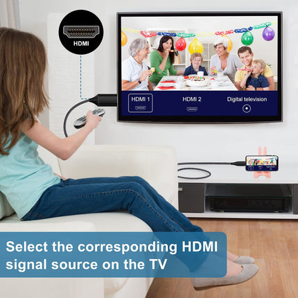 JUCONU HDMI-kaabel telefonile, täiustatud 1080P HDTV HDMI-kaabli adapteri pistik digitaalse AV-video sünkroonimise ekraaniga ühilduv muundur telefoniseadmetele (2 m, must)