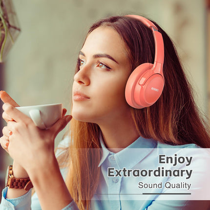 BERIBES Bluetooth-kõrvaklapid kõrva peale, 65 tundi juhtmevabad Bluetooth-kõrvaklapid 6 ekvalaiseri režiimiga, HiFi stereo, sisseehitatud mikrofon, kokkupandavad juhtmevabad kõrvaklapid mobiiltelefonidele/iPadile/sülearvutitele/arvutile - oranžpunane