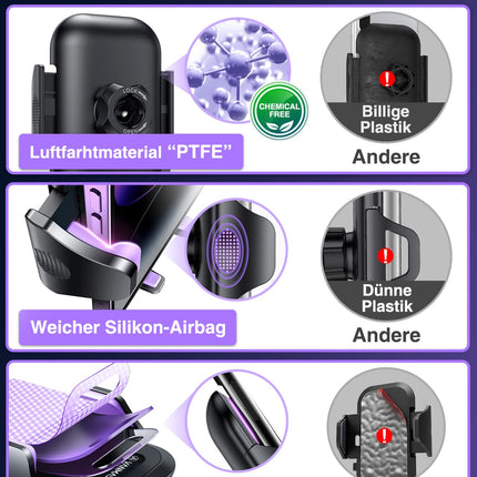 VANMASS Car Phone Holder 2025 Upgrade Patent Car Phone Holder Air Vent Hook Bombproof Car Phone Holder Silicone Protection 100% Stable Car Smartphone Holder for iPhone Samsung Huawei, Purple