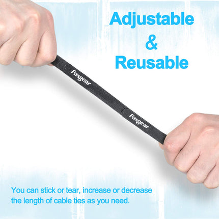 Fasgear Cable Ties, Reusable Cable Strap, Adjustable Closure, Cable Ties, Hook and Loop Fastener, 15 x 1 cm (30 Pack, Black)