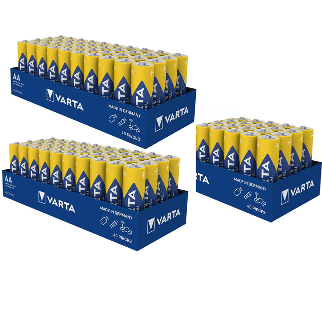 Varta 100 x Varta 04006 patareid leeliselised, Mignon, AA, LR06, 1.5V tööstuslikud, kilesse pakitud
