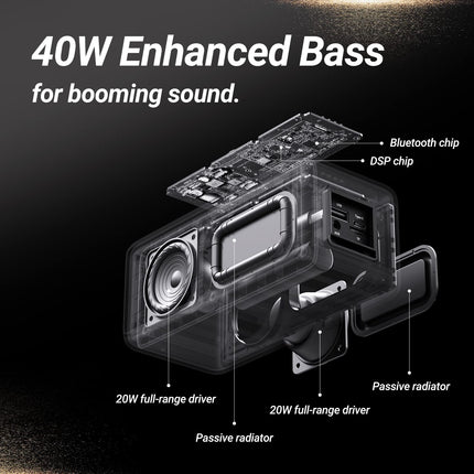 BOGASING Bluetooth Speaker M5 Music Box Portable, 40W Surround Stereo Sound &amp; Powerful Bass, 30H Battery, IPX7 Waterproof, EQ, Wireless, Bluetooth Box, USB Stick for Outdoors