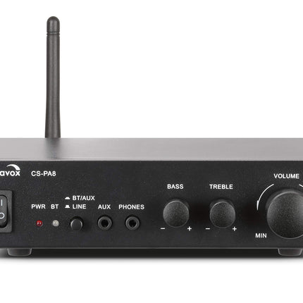 Dynavox minivõimendi CS-PA8, stereo digitaalvõimendi, kruvitavad ühendusklemmid, integreeritud Bluetooth-antenn ja kõrvaklapipesa, must