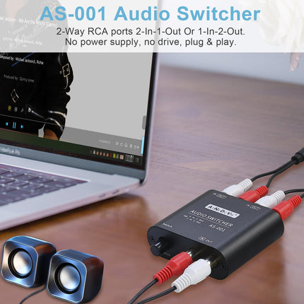 AtNeDcVh 2 porti 1 sisend 2 väljundit / 2 sisendit 1 väljund Kahesuunaline audiolüliti, ühildub RCA 3,5 mm pistikutega, 2-suunaline stereo K L/R kõlar, kõrvaklapid, audiovalija, jaotur