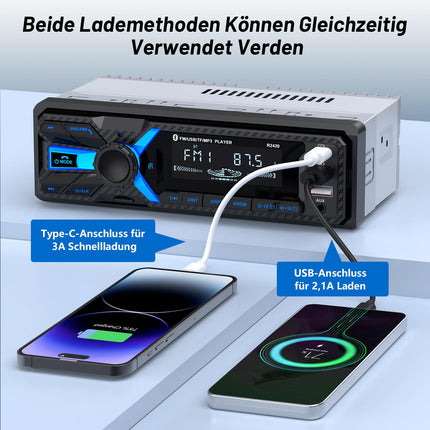 RDS autoraadio Bluetooth, Wistrue autoraadio C-tüüpi laadimispordiga, FM/AM 1DIN raadio Bluetooth-käed-vabad süsteemiga, MP3-mängija/2 USB/AUX/SD