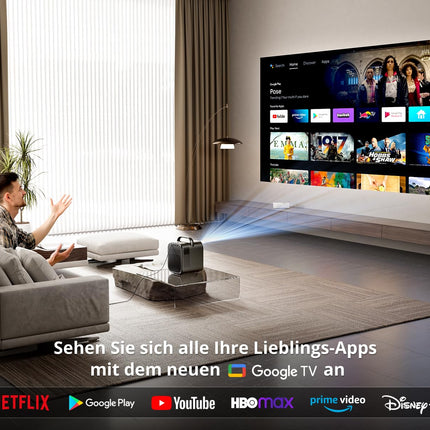 ETOE projektor 4K kodukino [Google TV litsentsiga Netflixiga], kaasaskantav välistingimustes kasutatav projektor 1000ANSI Full HD 1080P natiivne, Seal Pro nutiprojektor mobiilseadmetele, Bluetooth, Dolby Audio, autofookus, 200 tolli