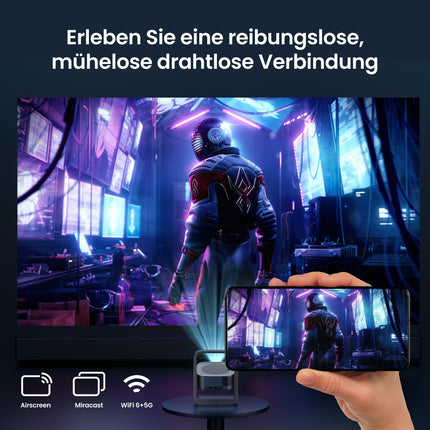 Eeenfy Smart Projector Portable Home Theater, Android 13.0 Projector with 25000Lux, 1080P Support, E-Focus/Keystone Correction, WiFi6 Bluetooth 5.2 Projector, Outdoor Projector 4K Supported for Mobile Phone/Laptop, Black
