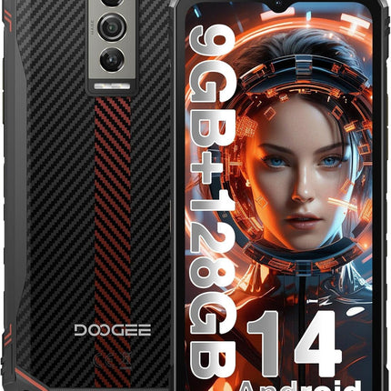 DOOGEE Blade 10 õuenutitelefon Android 14, 9GB+128GB/2TB TF-kaart õuenutitelefon, 10.7mm üliõhuke ehitusplatsi telefon, 6.56-tolline HD+ 90 Hz õuenutitelefon ilma lepinguta, 5150mAh, 16MP+8MP kaamera, GPS/FaceID