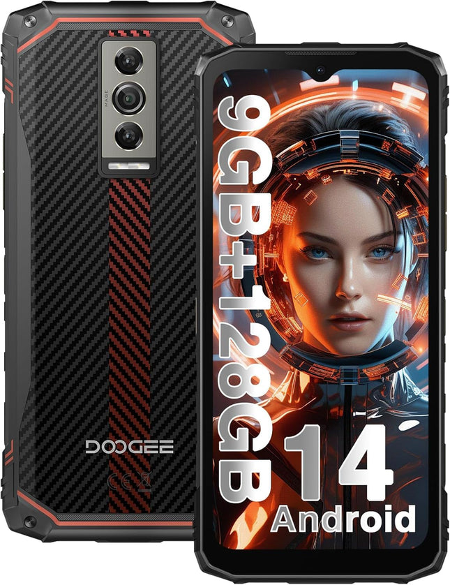 DOOGEE Blade 10 õuenutitelefon Android 14, 9GB+128GB/2TB TF-kaart õuenutitelefon, 10.7mm üliõhuke ehitusplatsi telefon, 6.56-tolline HD+ 90 Hz õuenutitelefon ilma lepinguta, 5150mAh, 16MP+8MP kaamera, GPS/FaceID