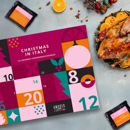Food &amp; Delicatessen Advent Calendar 2025 "Xmas in Italy", spice advent calendar with 24 different spices, salts, herbs - Christmas calendar with recipes