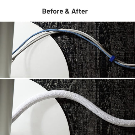 WALL Cord Cover, 19mm - 2m self-closing cable sleeve, braided cable sleeve for TV, computer, home theater, USB, audio-video cables at home and in the office - White