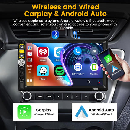 Hikity autoraadio 1 DIN juhtmevaba CarPlay ja Android Auto toega, 7-tolline autoraadio puutetundliku ekraaniga Bluetooth 5.1 autoraadio ekraaniga FM-raadio USB TF AUX