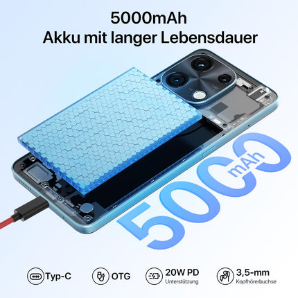 UMIDIGI Note 100 mobiiltelefon, Android 14 nutitelefon ilma lepinguta, 120Hz kaheksatuumaline protsessor, 16(8+8) GB + 256GB mobiiltelefon ilma lepinguta, 6,8 tolli, 50MP, näo- ja sõrmejäljelugeja, NFC, 5000mAh, GPS, kahe SIM-kaardiga nutitelefon