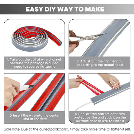 Chudeng 3 Meter Long Gray Self-Adhesive Cable Duct Floor, Silicone Cable Bridge Floor, Cable Management, Cable Cover and Cable Hideaway