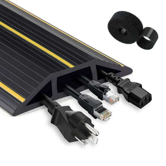 Cable protector with 3 cable channels, 1.05 m floor cable cover with fastening wire organizer - flexible, cuttable wire hiding set, ideal for office, home, warehouse, garage